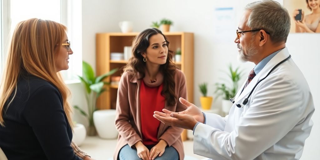 Heuschnupfen und alternative Heilmethoden: Patient und Arzt im hellen medizinischen Raum.