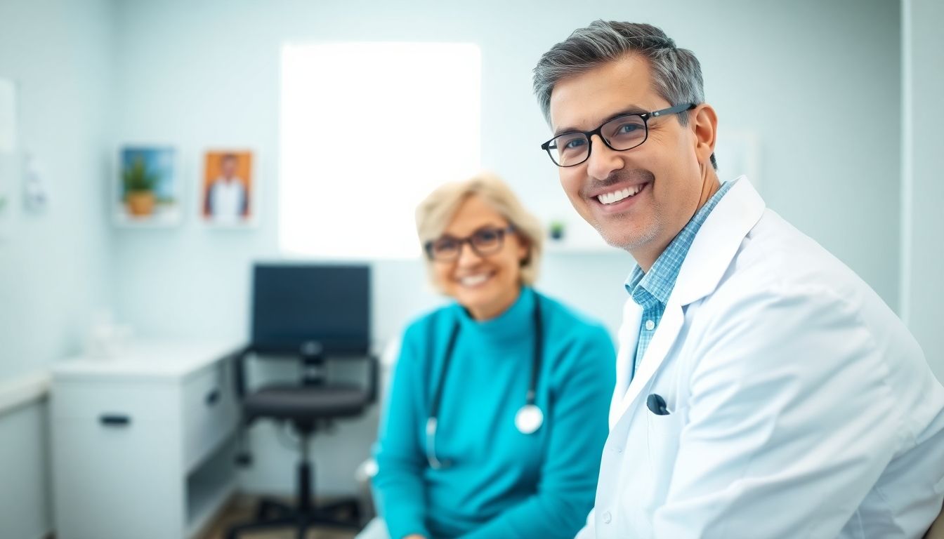 Risikofaktoren für Glaukom: Arzt behandelt Frau.