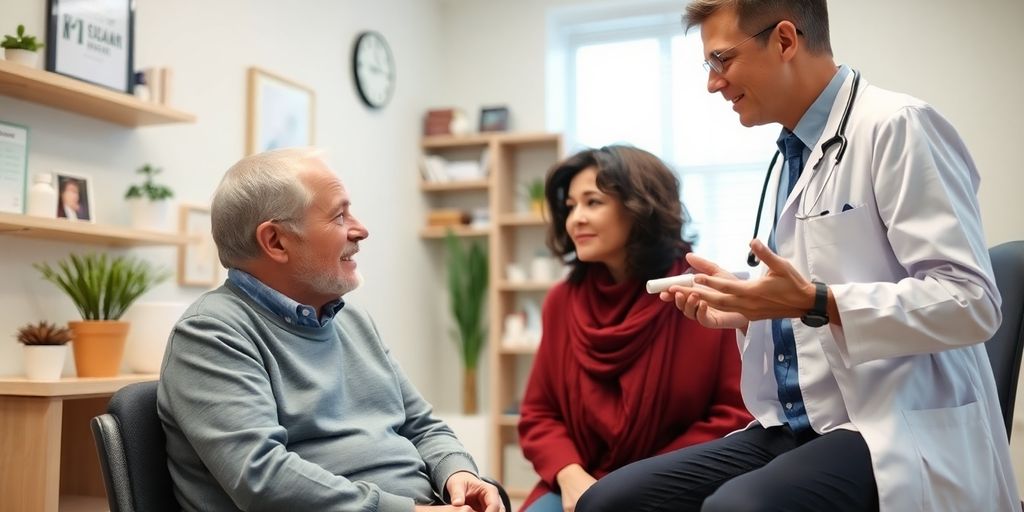 Patient und Arzt im hellen medizinischen Raum besprechen Geruchsverlust und alternative Heilmethoden