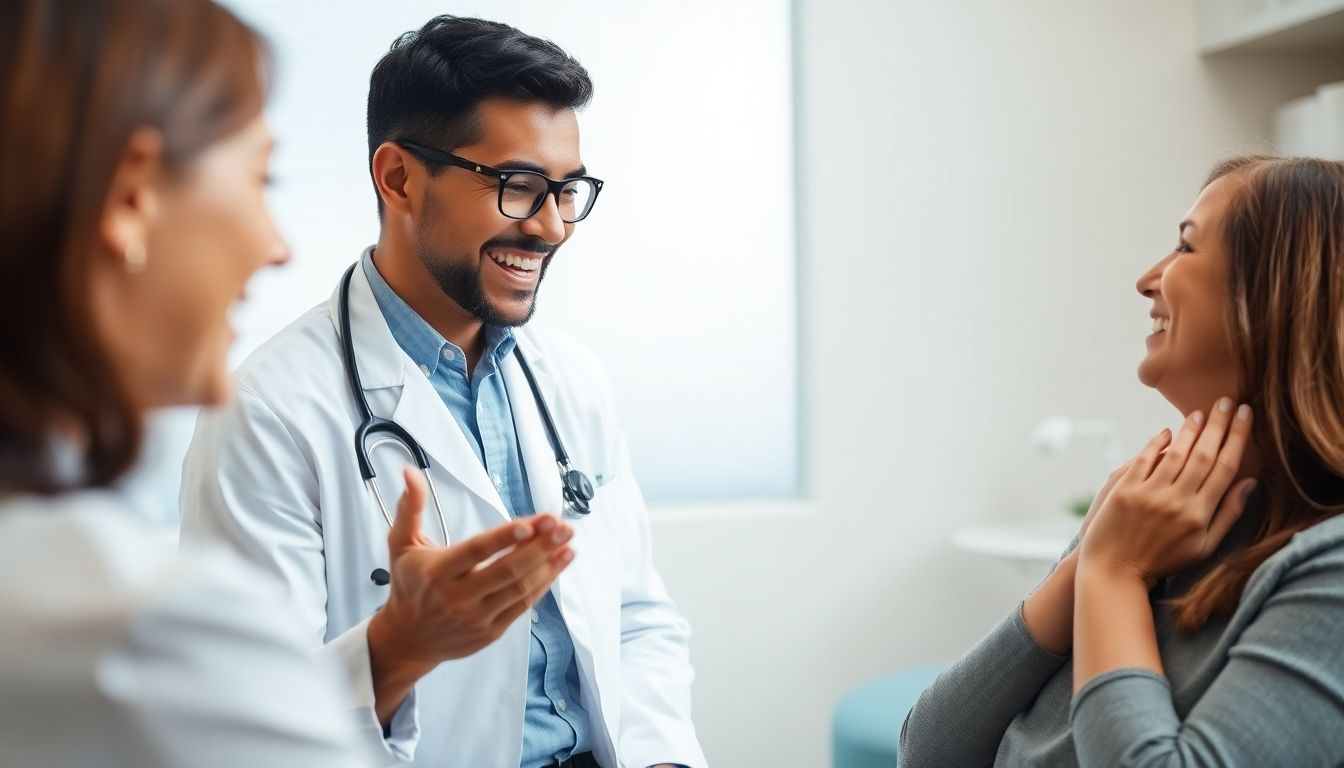 Therapieoptionen für Fingerluxation: Arzt mit Patientin in Praxis.