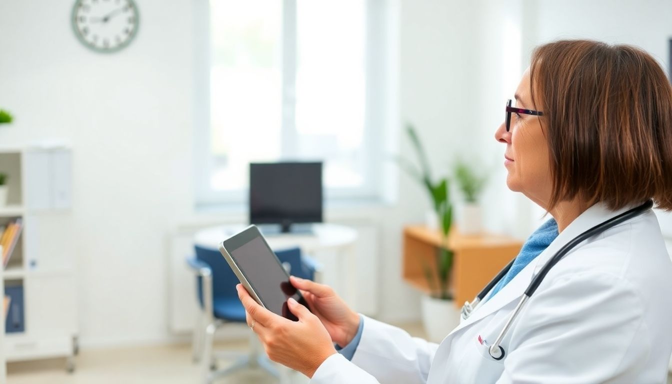 Diagnose: Wie wird Morbus Ledderhose festgestellt? Doctor with tablet in a bright medical office.