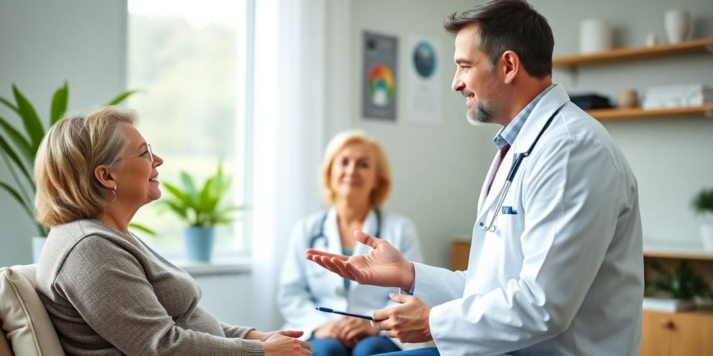 Morbus Crohn und alternative Heilmethoden: Patient und Arzt im hellen medizinischen Raum.