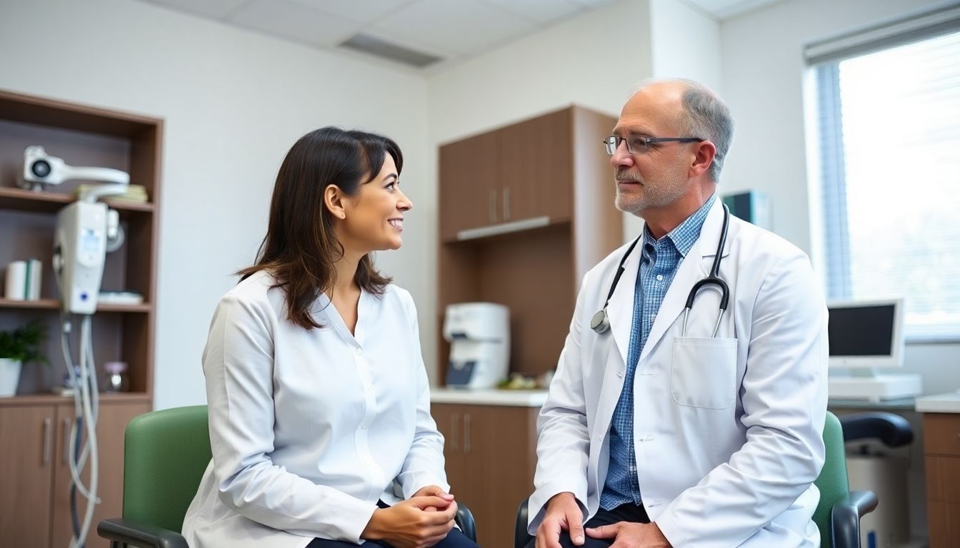 Marfan Syndrom: Doctor and patient consulting in a bright medical office.