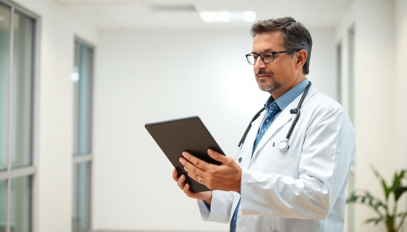 Diagnoseverfahren beim multiplen Myelom: Arzt mit Tablet