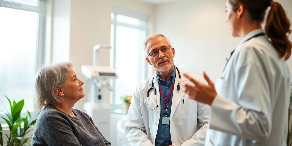Was ist Parkinson? Patient und Arzt im hellen medizinischen Raum.