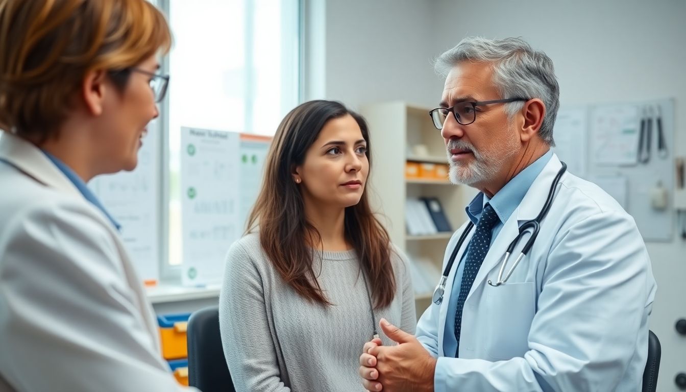 Myokarditis und Lebensstil: Doctor consulting with a patient in a bright office.