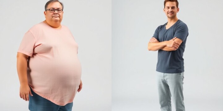 Übergewichtige Person vor und nach Magenbypass