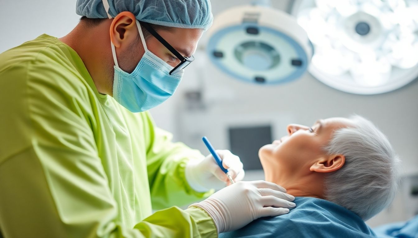 Arzt führt Spinalanästhesie bei einem liegenden Patienten durch.