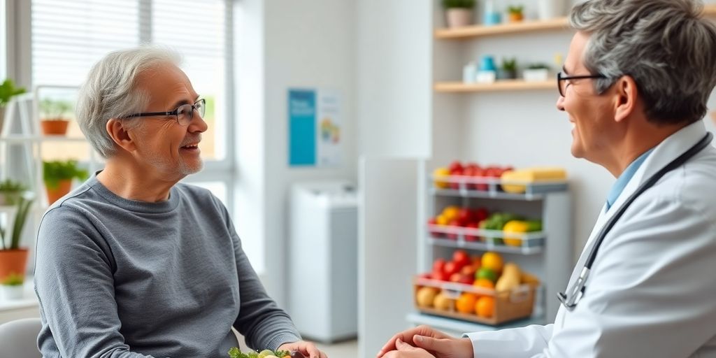 Ernährung und restriktive Kardiomyopathie: Patient und Arzt im Gespräch über Ernährung.