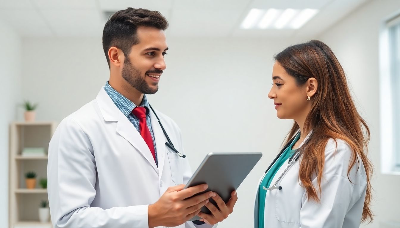 Ohrenschmalzpfropf verstehen: Arzt mit Tablet in der Hand.