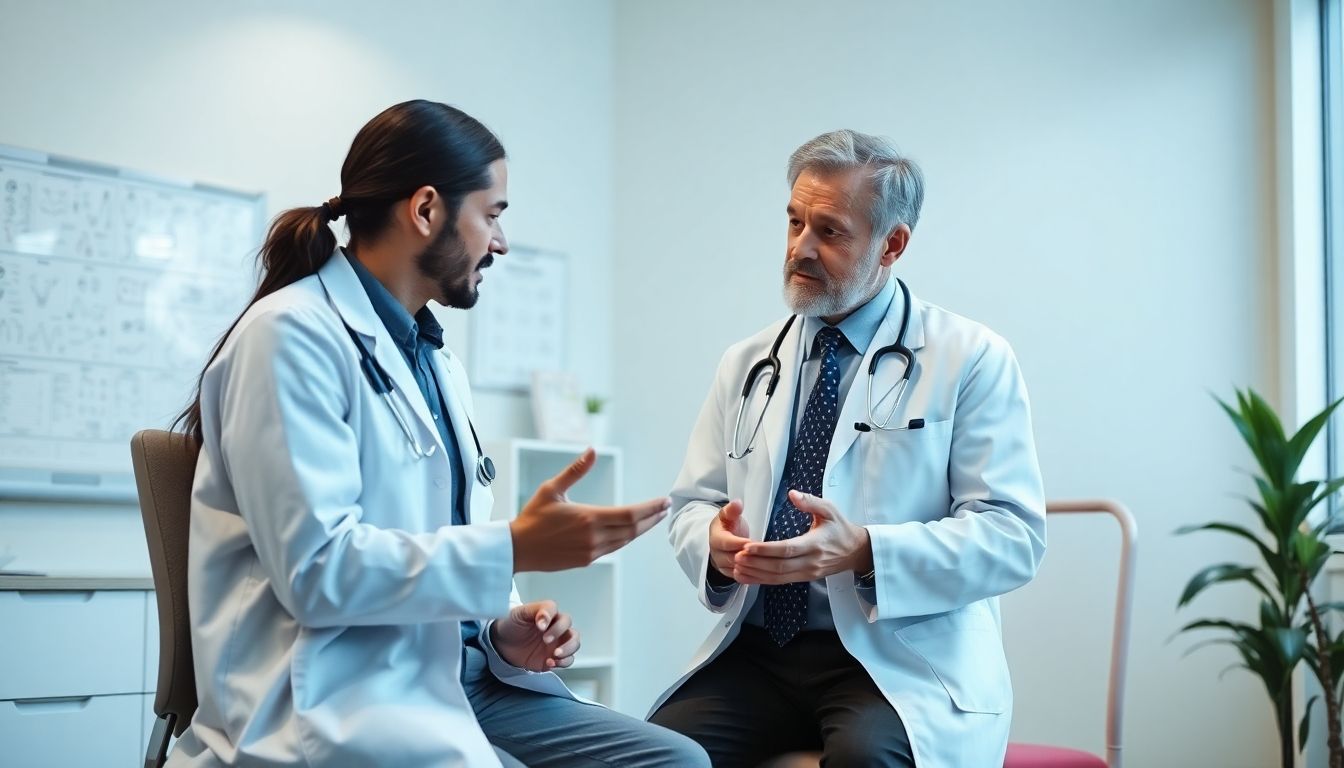 Mastzellaktivierungssyndrom: Doctor and patient in a bright medical office.