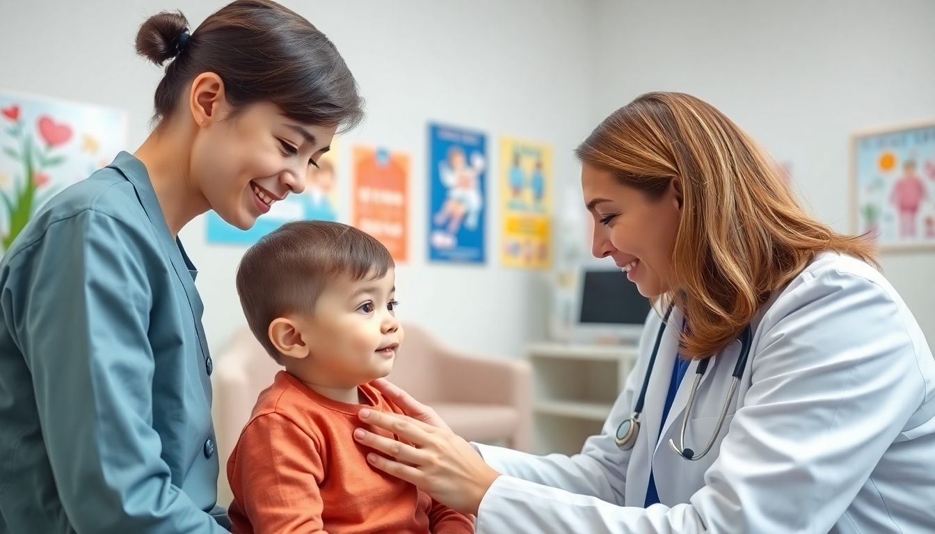 Morbus Panner im Überblick: Child and doctor in a bright medical practice.