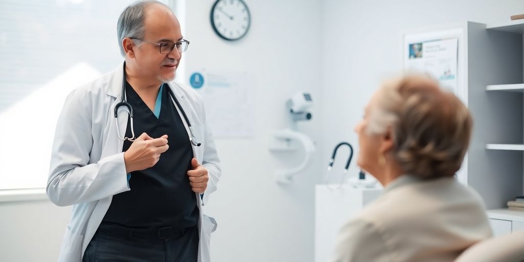 Perikarditis und Autoimmunerkrankungen: Patient und Arzt im hellen Medizinischen Raum.