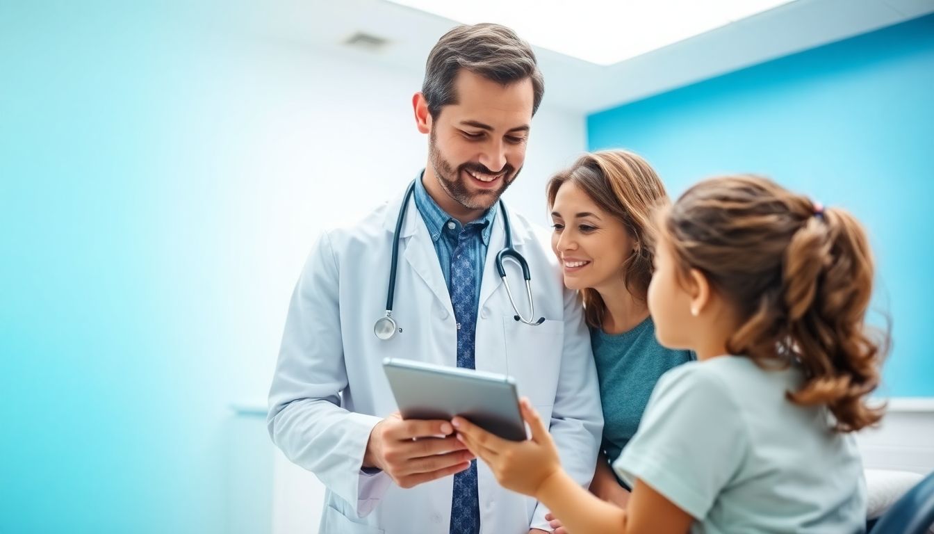 Mythen und Fakten über Otitis media: Doctor with tablet in bright medical environment.