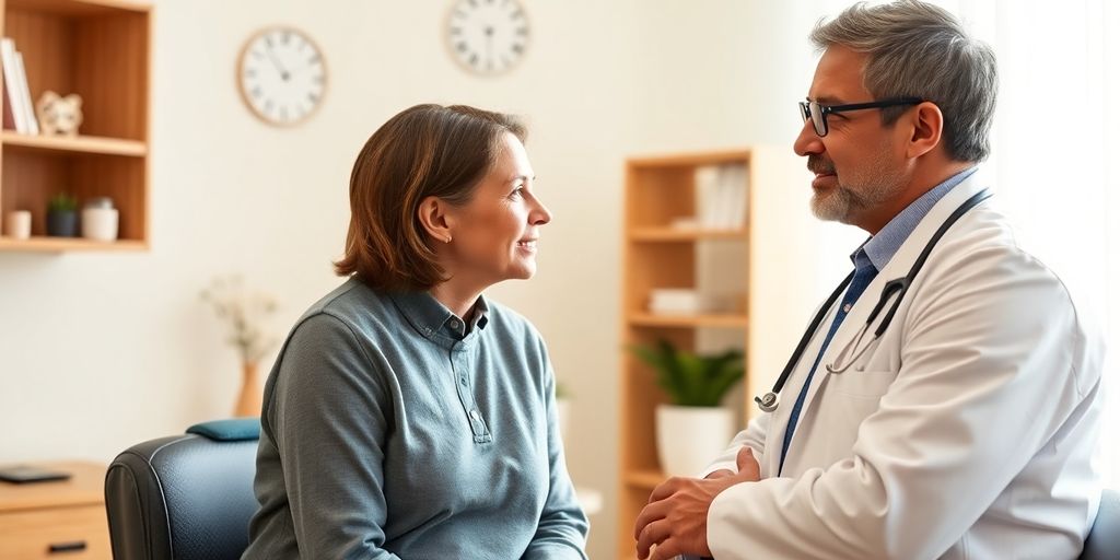 Hautpflege bei Pemphigus vulgaris: Patient und Arzt im hellen medizinischen Umfeld.