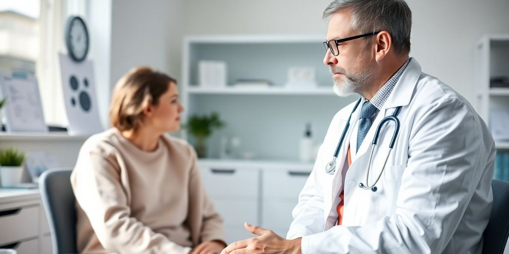 Diagnoseverfahren bei Rheuma: Arzt und Patient im hellen Behandlungsraum.