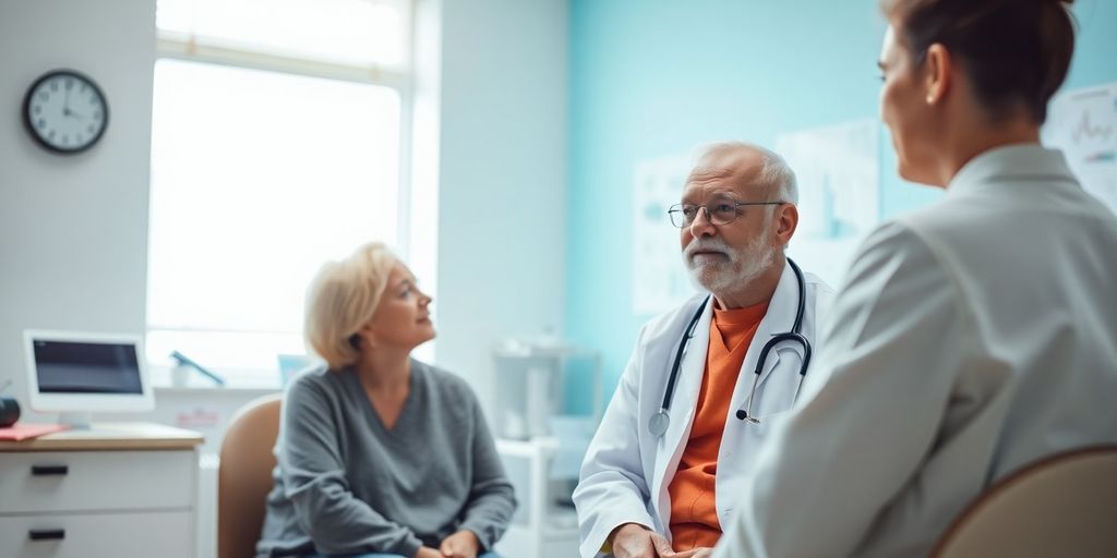 Trichuriasis in der Forschung: Patient und Arzt im hellen medizinischen Büro diskutieren.