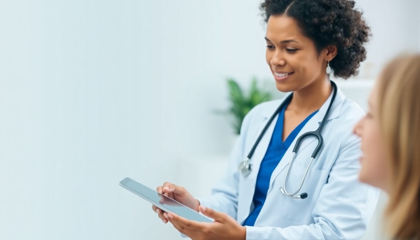 Ursachen der Badedermatitis: Doctor consulting with a patient about skin health.