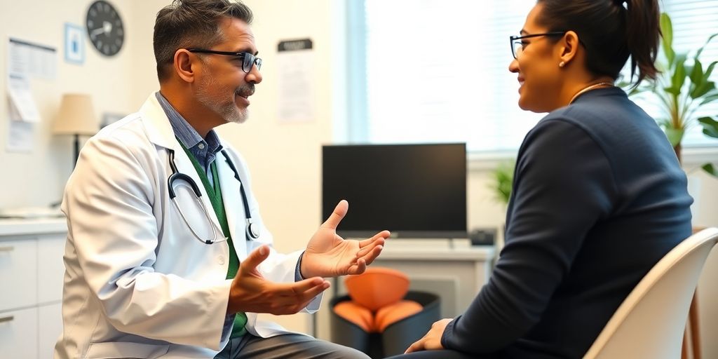 Reizdarmsyndrom: Arzt und Patient im hellen Behandlungsraum.