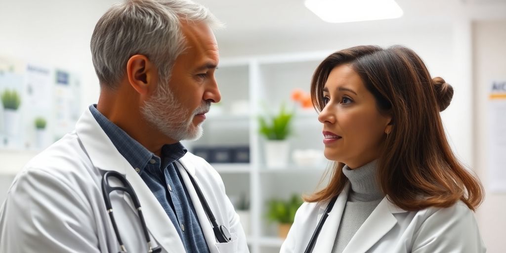 Patient und Arzt im medizinischen Gespräch über West-Nil-Fieber.