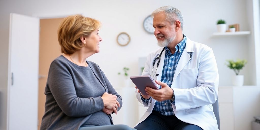 Wechseljahresbeschwerden: Patient und Arzt im Gespräch in einer Arztpraxis