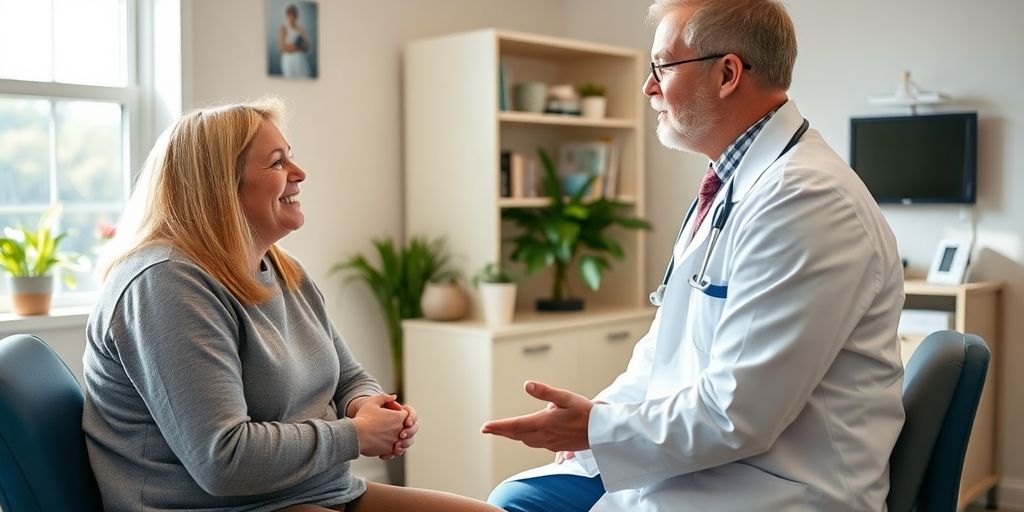 Wadenbeinbruch: Patient und Arzt in einer hellen Arztpraxis