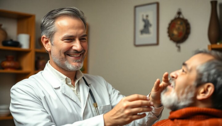 Heilpraktiker lächelt, während er Moxibustion anwendet.