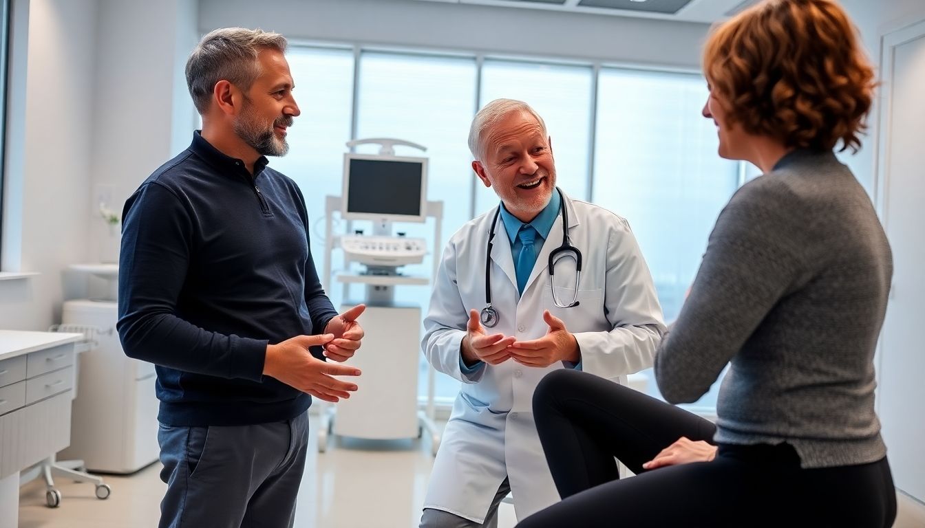 Doctor and patient consultation in a bright clinic.