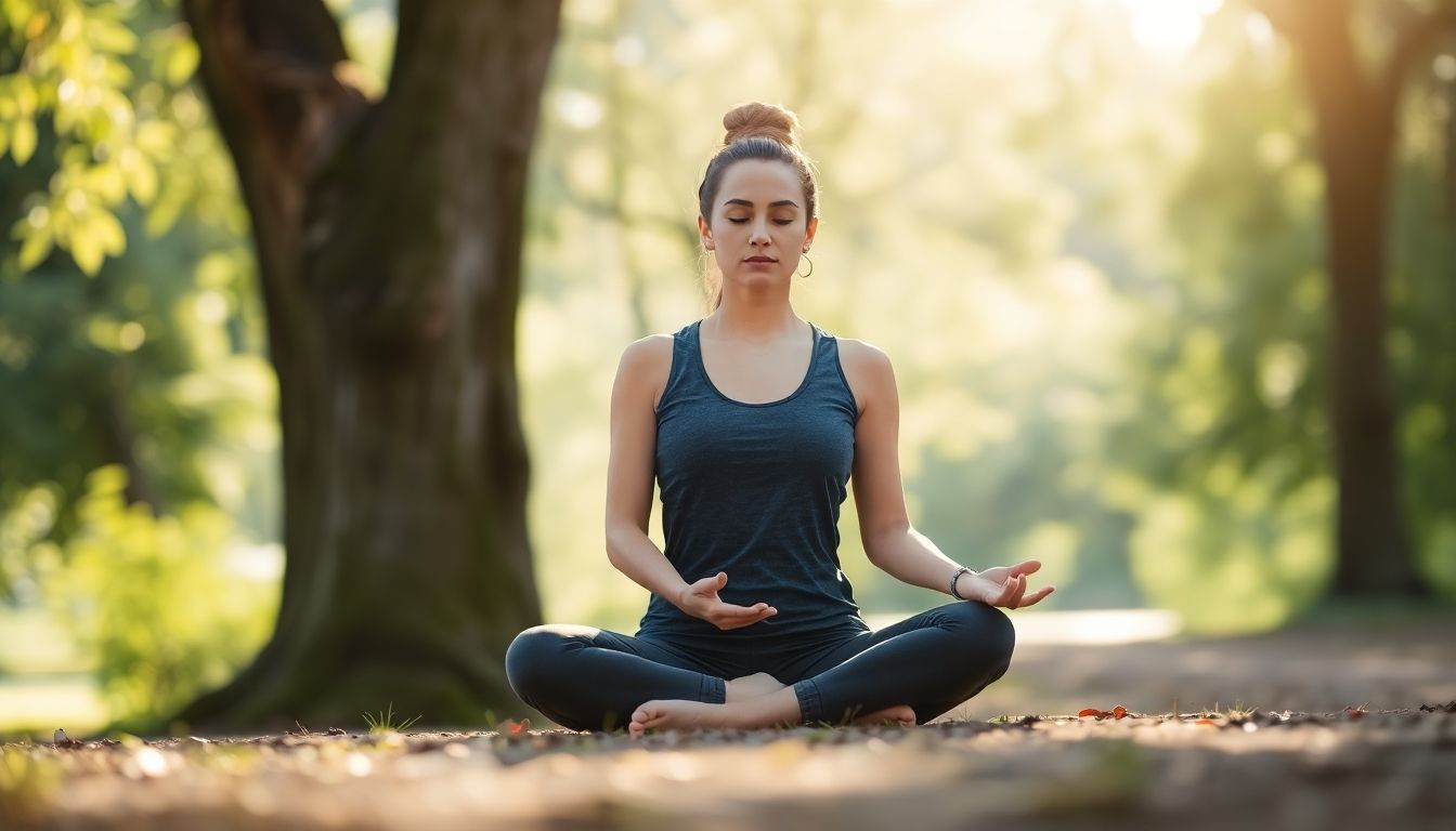 Meditation: Person meditating peacefully in a serene natural setting.