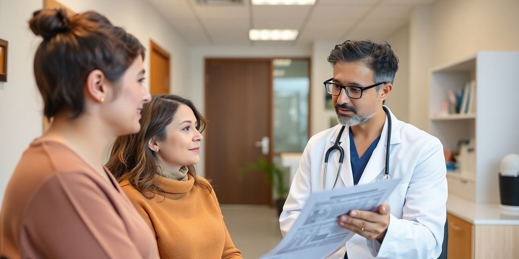 Patient und Arzt in einer hellen Arztpraxis