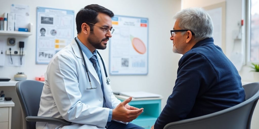 Patient und Arzt im medizinischen Gespräch über Salmonellose.