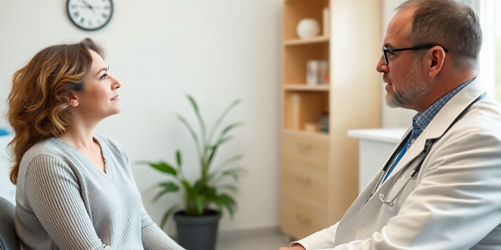 Patient und Arzt im Gespräch über Nesselsucht Symptome.