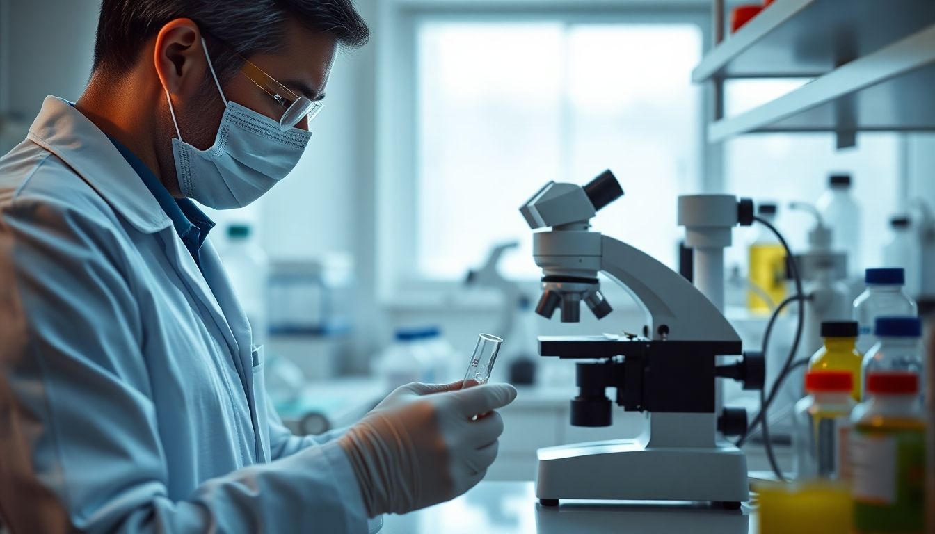 Doctor examining samples in a laboratory for Strongyloidose.