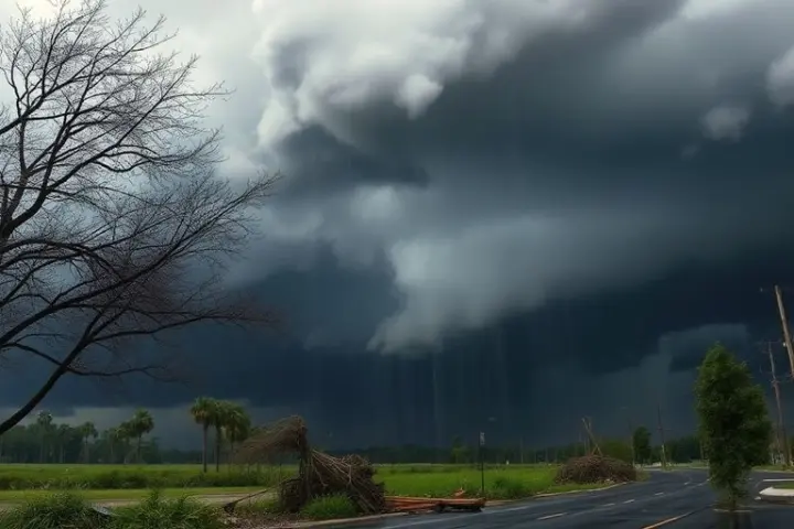 Sturmwetter mit Überschwemmungen und herabgeknickten Ästen.