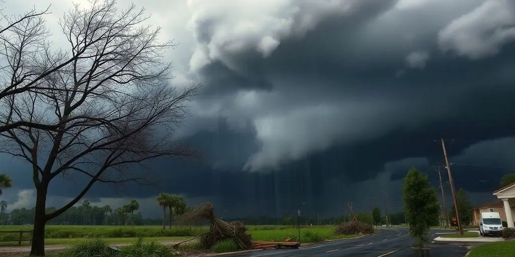 Sturmwetter mit Überschwemmungen und herabgeknickten Ästen.