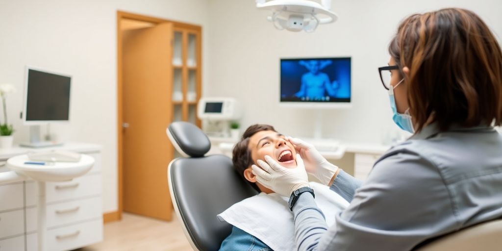 Weisheitszähne: Patient und Zahnarzt in einer hellen Arztpraxis