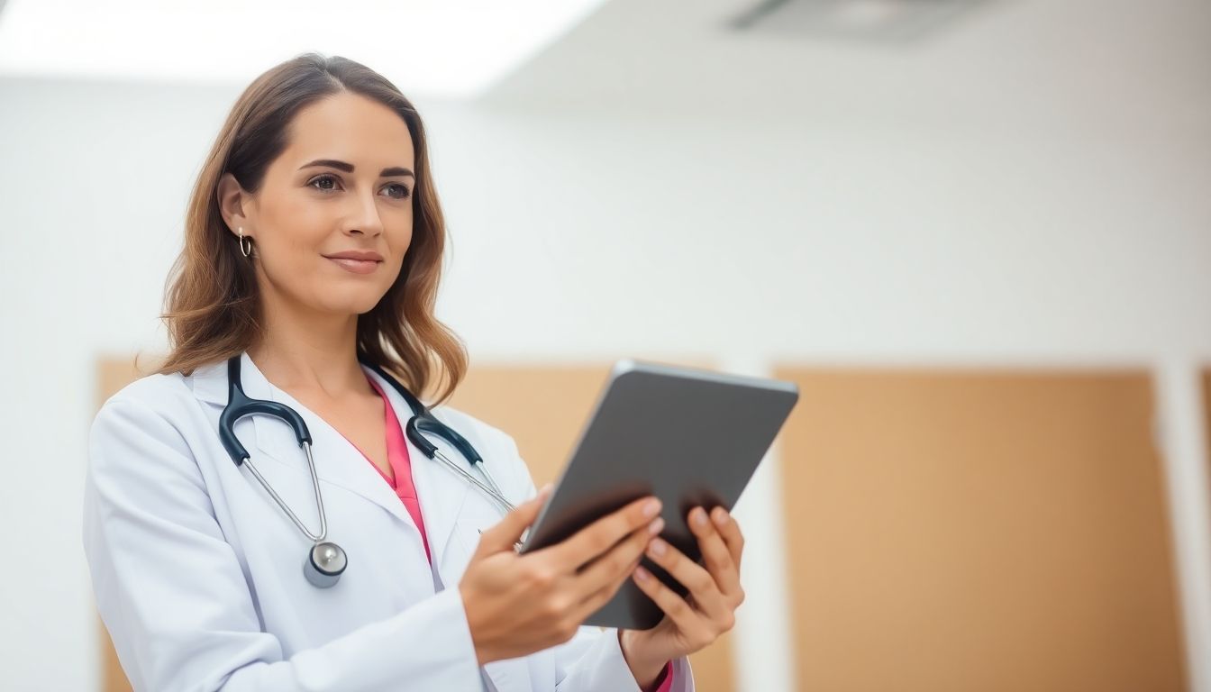 Ärztin mit Tablet: Gelenkschmerzen und primär biliäre Cholangitis
