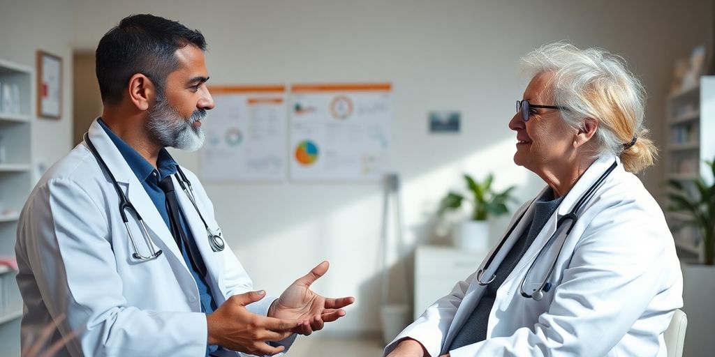 Röteln: Tipps für den Alltag: Patient und Arzt in einer hellen Arztpraxis.