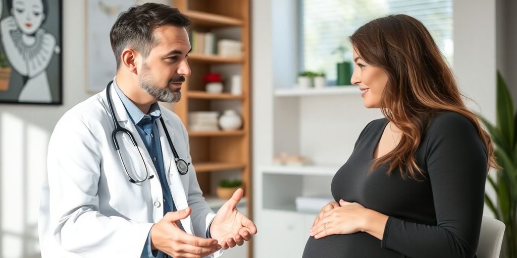 Arzt spricht mit Patientin über Zöliakie in der Praxis.