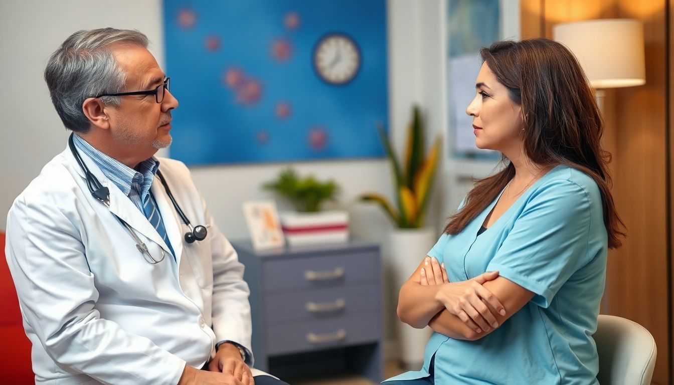 Papillomaviren: Doctor consulting with a female patient about HPV.