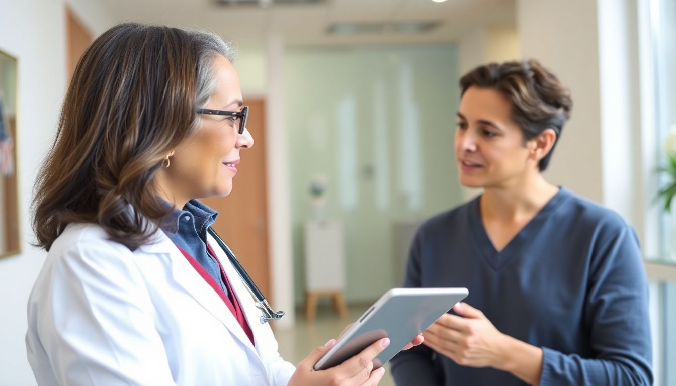 Ärztin mit Tablet behandelt Frau mit Zyste