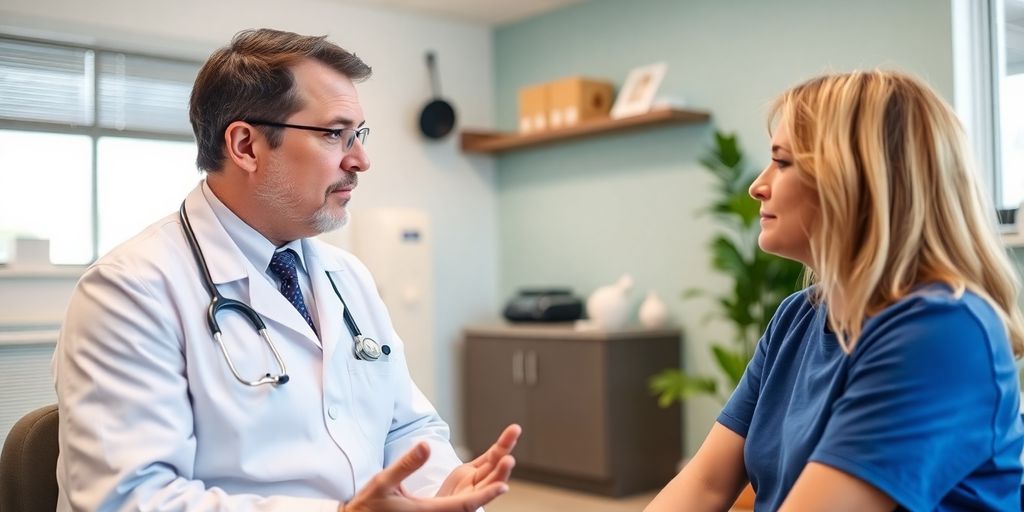 Patient und Arzt im Gespräch über Zysten und Sport.