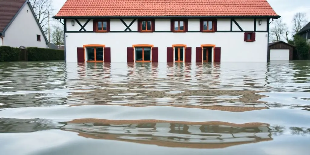 Haus vor Wasser stehend, Elementarschaden-Police