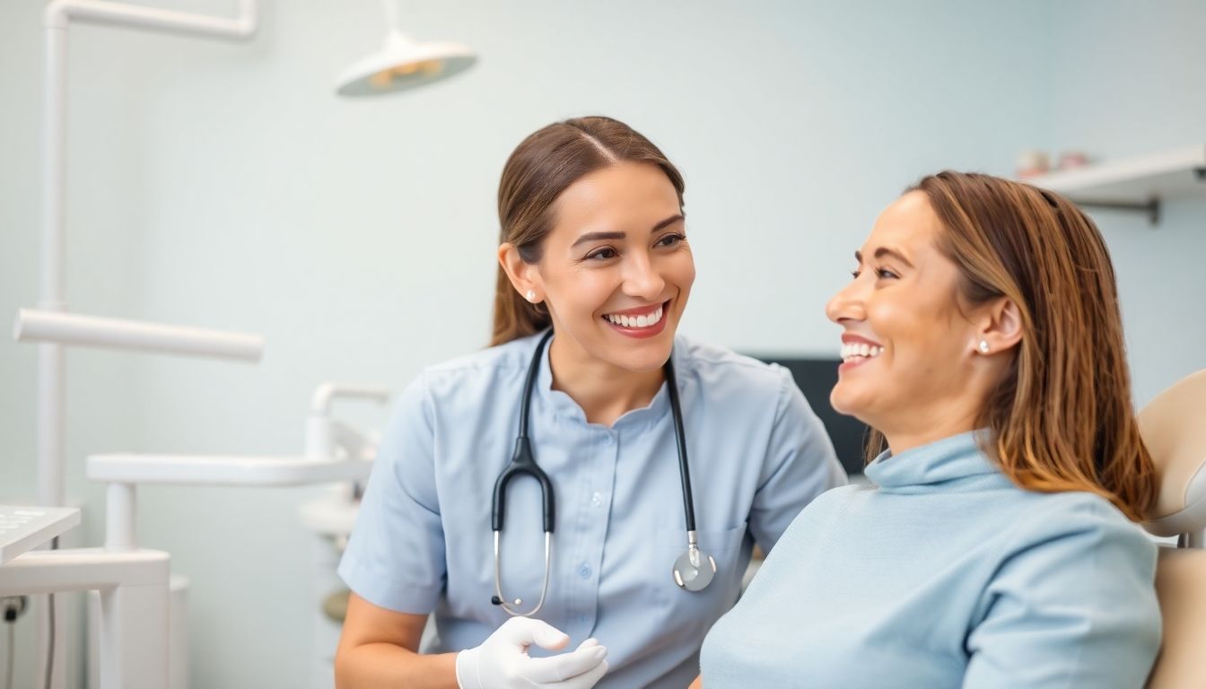 Zahnärztin bespricht Behandlungsmöglichkeiten bei Zahnwurzelentzündung