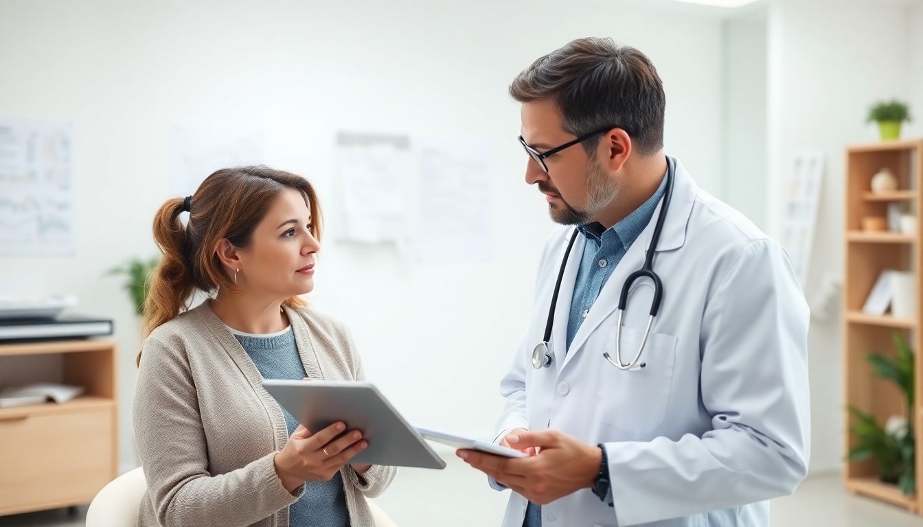 Frau mit Schuppenflechte lässt von Arzt behandeln