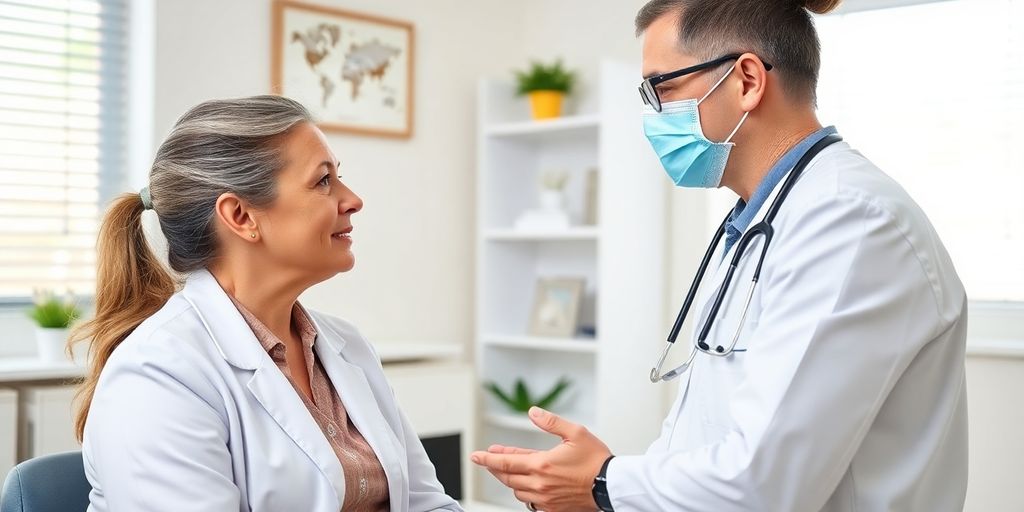 Periorale Dermatitis und Dermatologen: Arzt und Patient im  Aufklärungsgespräch.