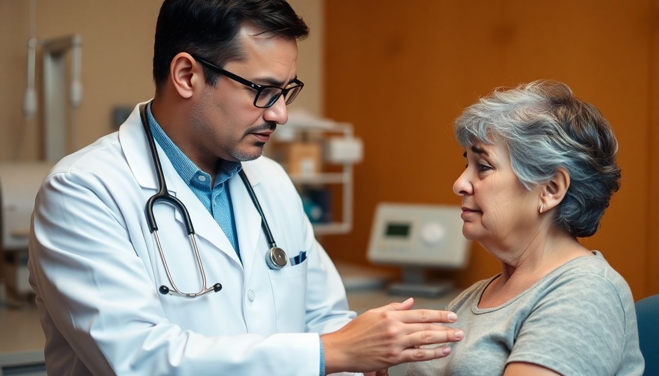 Diagnose der Zeckenenzephalitis: Doctor consulting with a patient about tick-borne encephalitis.