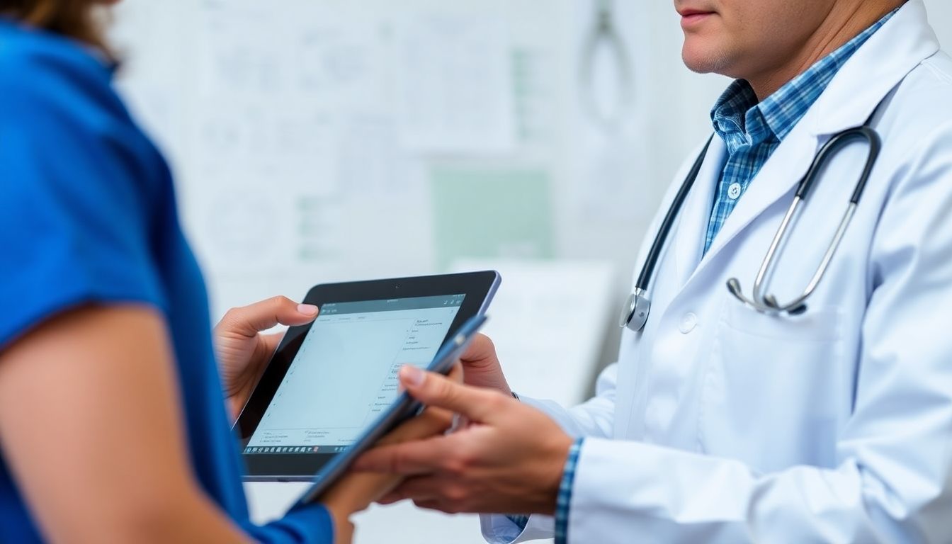 Zeckenenzephalitis: Doctor consulting about tick-borne diseases with a tablet.