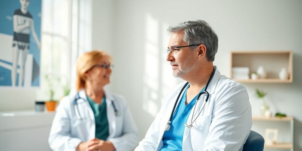 Morbus Addison und alternative Heilmethoden: Patient und Arzt in einer hellen Arztpraxis.