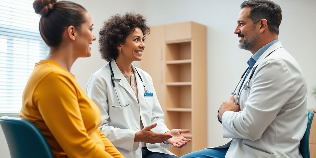 Patient und Arzt in heller Arztpraxis über Wirbelkörperfrakturen.